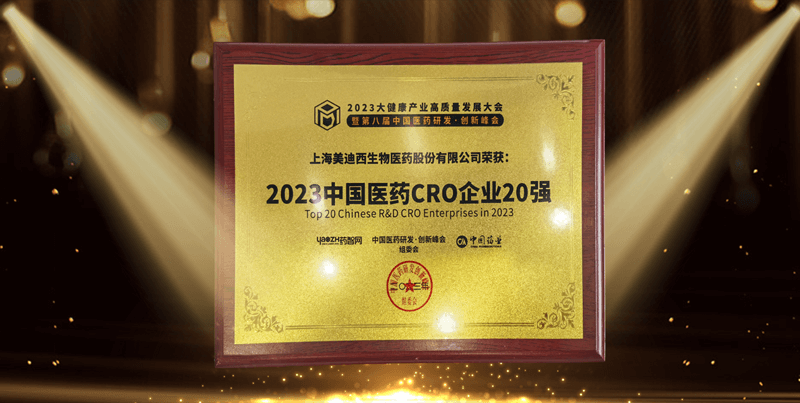 连续4年连任！美迪西再登“2023中国医药CRO企业20强”榜